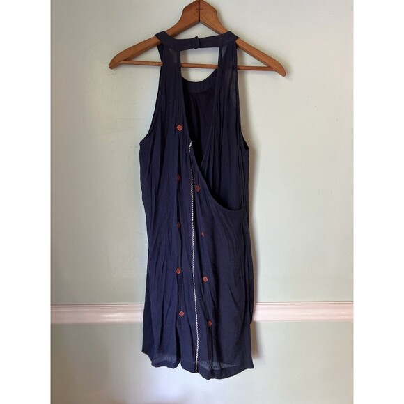 THML Anthropologies S Womens Blue Halter Embroidered Spring Dress - Picture 4 of 7
